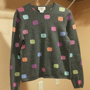 Talbots Petite Gray Cashmere Sweater w/colored sqr